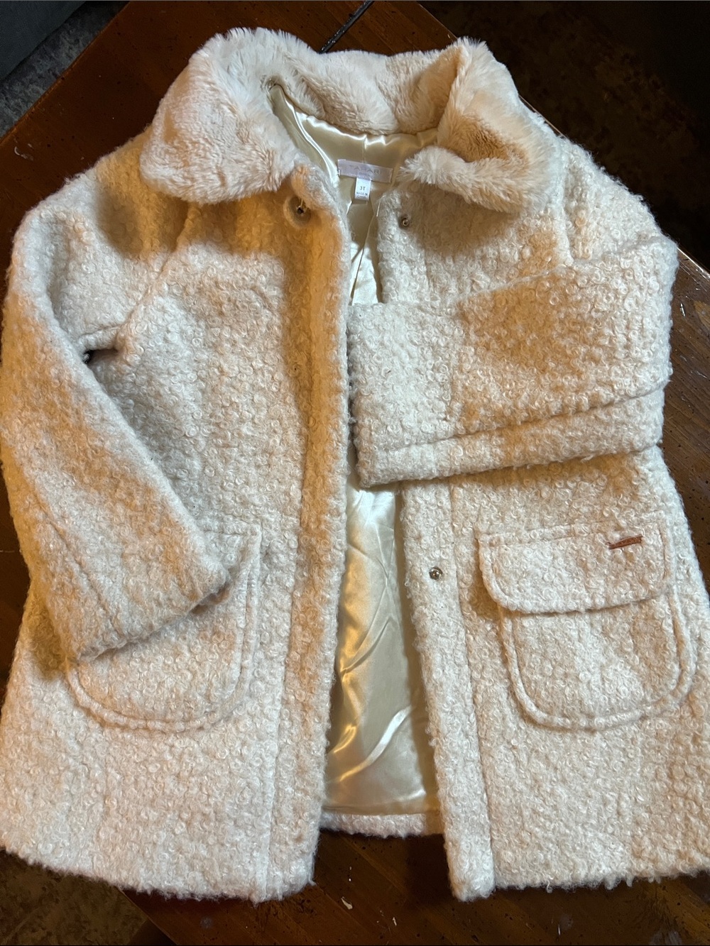 Tahari Kids Cream Bouclé Coat - Soft Faux-Sherpa Jacket